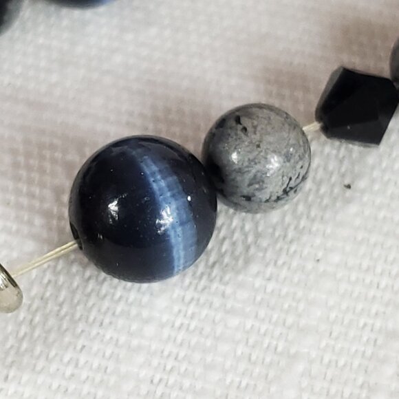 Black Cats Eye Beading Granite Beading Stretch Bracelet & Post Earrings To Match - Picture 6 of 9